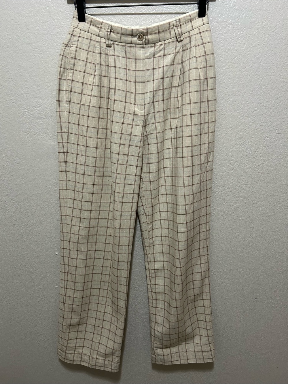 Vintage Liz Sport High Rise Plaid Trousers Tan Straight Leg Pants 6
